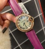 Cartier 33MM Fisheye Glass Swiss Quartz Movement Cawhide Purple Strap Watch